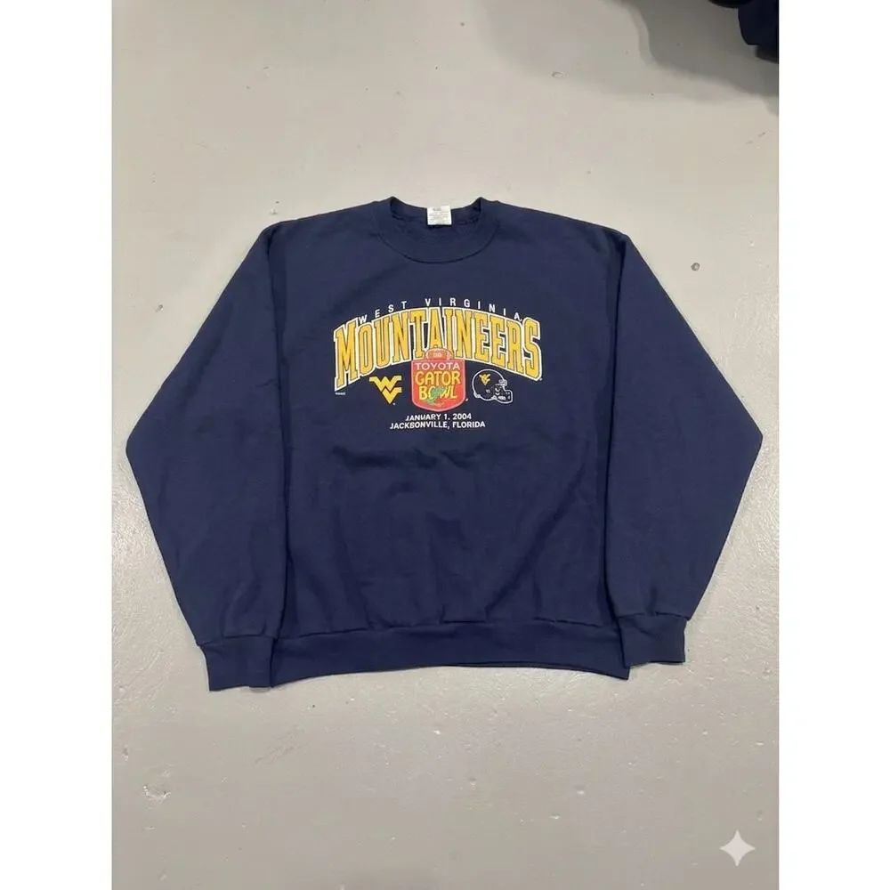 VTG 2004 West Virginia Mountaineers Gator Bowl Crewneck Sweatshirt Large WVU Y2K